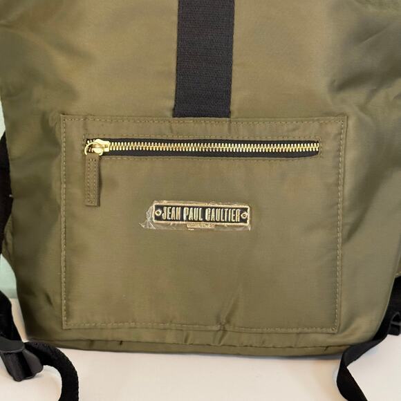 Jean Paul Gaultier Parfums Backpack Travel Weekend Bag Fold Over Top Green NWOT - Picture 3 of 7